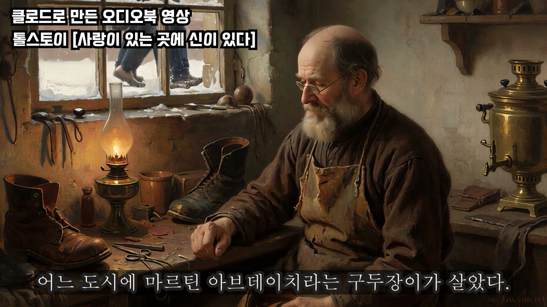 클로드 코드와 ComfyUI로 만든 톨스토이 오디오북 낭독 영상의 러시아 유화풍 장면